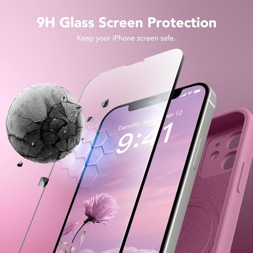 Image of Magnetic for iPhone 12 Case, Compatible with MagSafe, [Full Camera Protection] [Screen Protector] Silicone Shockproof Protective Phone Case for iPhone 12 6.1 inch, Blackcurrant