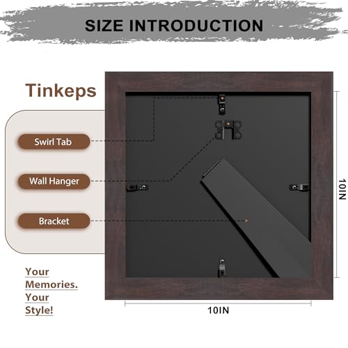Image of 10x10 Picture Frame Walnut Brown with Black Backboard, 1.37 Inch Curved Extra Wide Edges MDF Material, Rustic Style Picture Frame 10x10 inches for Wall