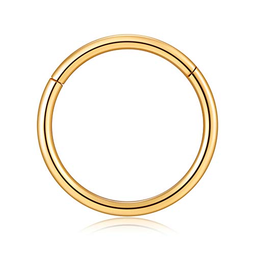 1PCS 18G 5MM Gold Clicker Full Hoop Minimal Nose Rings for Women Girls Hinged Surgical Steel Cartilage Piercing Ring for Helix, Cartilage, Daith, Snug, Tragus, Sleeper