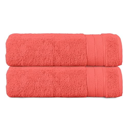 Image of Elegant Comfort Three Line Popcorn Towel Set for Bathroom 27 x 54 inches, Premium Hotel Quality 2-Pack Bath Towels, 100% Turkish Cotton, Soft and Durable, Quick Dry and Highly Absorbent, Coral