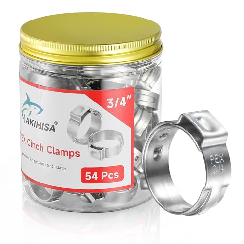 AKIHISA 54Pcs 3/4 Inch PEX Crimp Rings 304 Stainless Steel PEX Clamps PEX Fittings for Pex Tubing Pipes