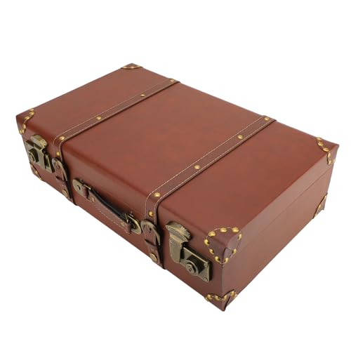 Travel Mini Leather Suitcase Vintage with Alloy Lock and Retro Trunk Rivets, Exquisite Handle, Ideal Gift for Travel Photography Props Brown