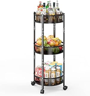 Innotic 3-Tier Storage Trolley, No Assemble, Easy Open & Fold Metal Kitchen Cart, Multi-Purpose Rolling Utility Cart with Lockable Wheels, Mobile Shelving Organizer for Bedroom, Office, Laundry, Black
