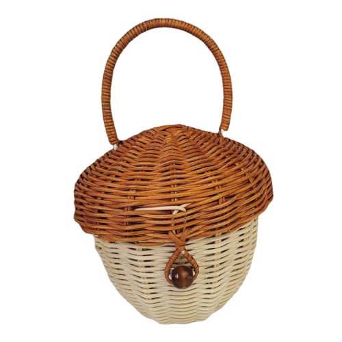 Panier en rotin tressé avec anse : rangement rustique et portable 26 cm