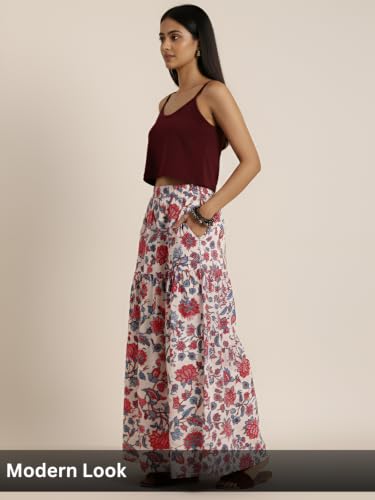 Image of GRECIILOOKS Women's Casual Summer Beach Skirts | Maxi Skirt for Women High Waist | Boho Ethnic Flared Skirts | Indian Long Skirt Rayon Printed | Elastic Waist Long Skirt's for Women