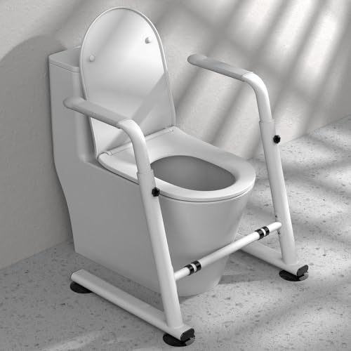 Heuffe Bodenstehende Höhenverstellbare WC Aufstehhilfe - Klappbares Sicherheitsgestell mit Armlehnen für Senioren/Behinderte Ohne Bohren & Platzsparend