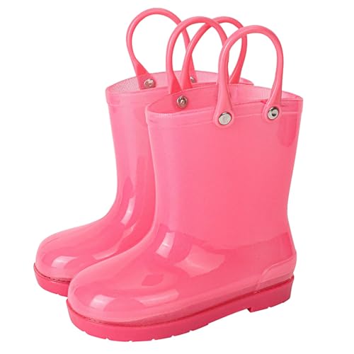 Botas de agua para niños pequeños con asa, impermeables, de goma, botas de lluvia para niños y niñas, botas de agua ligeras hasta el tobillo, zapatos de agua para la escuela, Pink, 28 EU