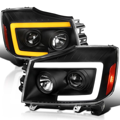 SPEC-D TUNING Black Projector Headlights w/Sequential LED Turn Signal Compatible with 2004-2015 Nissan Titan 2004-2007 Nissan Armada Left + Right Pair Headlamps Assembly