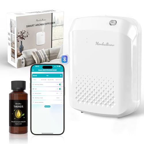 Waterless Essential Oil Diffuser 2500 Sq.Ft Coverage Bluetooth App Control No-Noise Wall-Mounted Aroma Diffuser 400ml Perfect for Home Hotel & Office Valentines Day Gift White