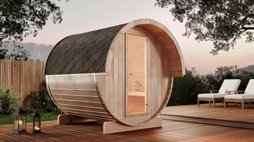 FinnTherm Fasssauna Saunafass Außensauna Samantha 2 Sitzbänke aus Holz...