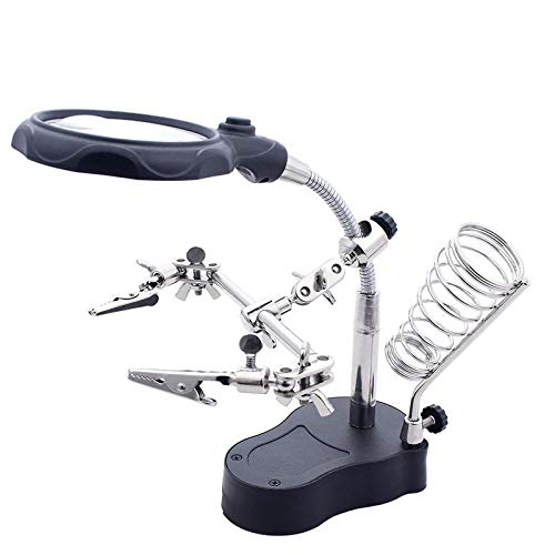 LED Light Helping Hands Magnifier Soldering Station, Magnifying Glass Stand with Auxiliary Clamp and Alligator Clips, Small Project Station for Handicraft, DIY, Repair