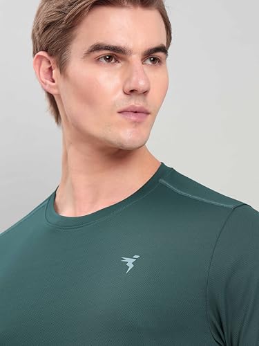 Image of TECHNOSPORT Men's Slim Fit Polyester Activewear Sports T-Shirt with Moisture-Wicking Comfort for Workout, Running & Gym