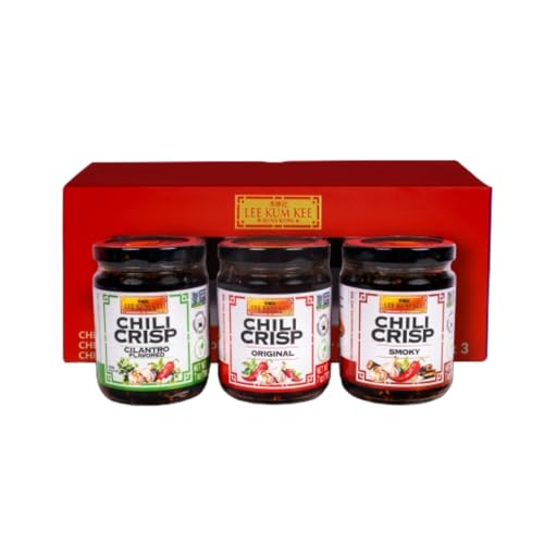 Lee Kum Kee Chili Crisp Gift Box (Original + Smoky + Cilantro - 7 oz each) Vegan & Non-GMO | Perfect for Drizzling, Dipping, Grilling, Stir-Frying, Marinades, BBQs, Dumplings, Tacos, Toasts & Burgers