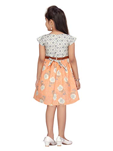 Image of muhuratam Girl's Pure Cotton A-Line Knee-Length Dress (FK-9294 Peach 28)