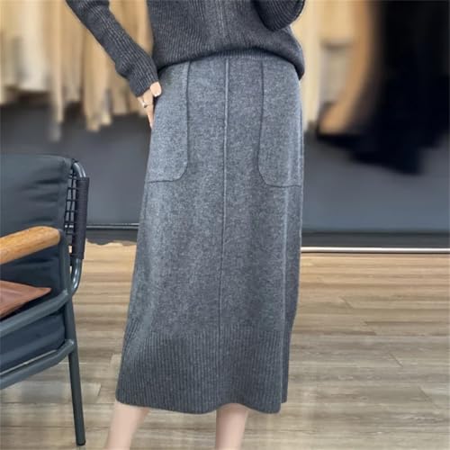 Women's Winter 100 Percent Knitted Cashmere Skirt Solid Wool Commuter Straight Skirts4