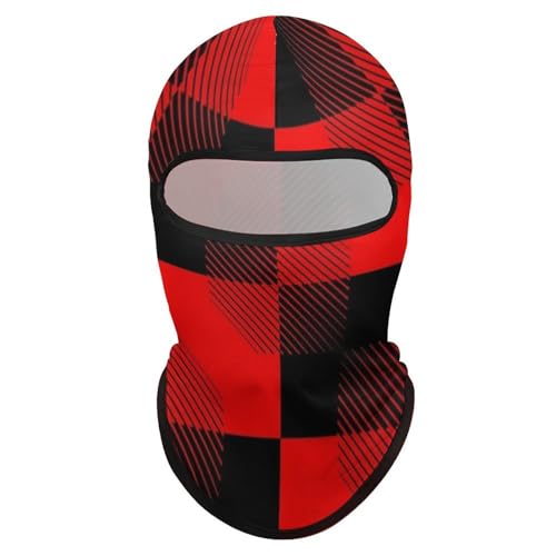 Unisex Fashion Ski Balaclava Mask, Wear Resistant Comfortable Dust Proof Windproof Neck Warmer Head Scarf for Skiing, Hiking, Cycling, Red Black Check Plaid