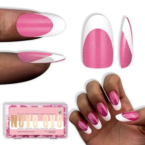 Faux ongles ovales rose et blanc NOVO OVO en acrylique pour manucure maison, lot de 240 pièces