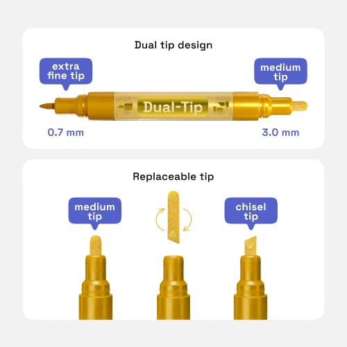 Artistro Acrylic Paint Pens 24 With 2 Metallic Markers Gold & Silver Extra Fine And Medium Tip + Chisel, Paint Markers For Canvas, Metal, Rocks, Wood, Glass, Plastic #TOP1