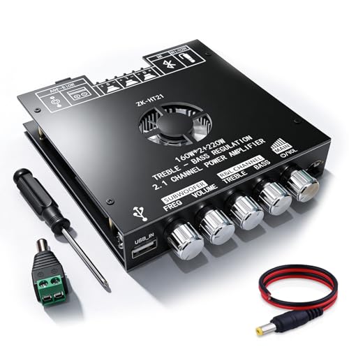 SIGLLR Bluetooth 5.1 Audio Amplifier Board,540W HiFi 2.1 Channel Mini Subwoofer Power Amp Module with Treble & Bass Control with AUX Input,Audio Amp Board for Home DIY Wireles Speaker(With Power Cord)