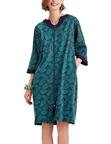 Ekouaer Women Zipper Robe 3/4 Sleeve Nightgowns Lightweight Short Bathrobe with Pockets S-3XL