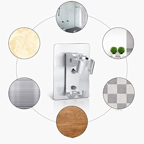 Strong Adhesive Shower Head Holder Adjustable Shower Wand Holder,Handheld Shower Head Wall Mount Bracket with 2 Hanger Hooks,Showerhead &Bidet Sprayer Bracket Better Than Suction Cups
