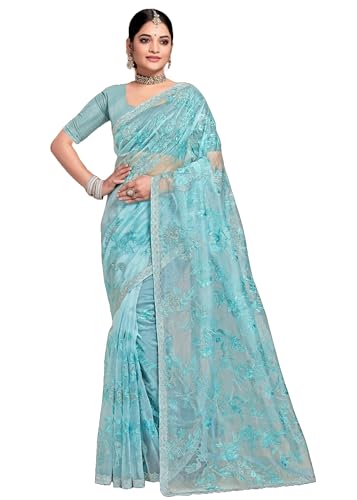 FASHION BAZAR 365 Sari pesado de seda de organza para mujer 11332, 6, Talla única
