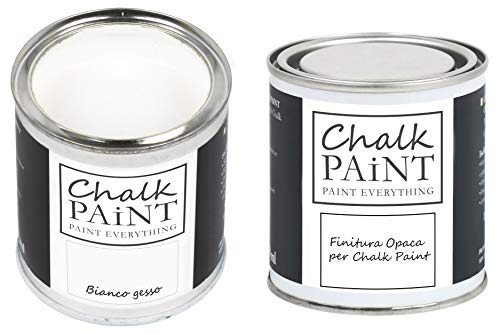 CHALK PAINT & FINITURA - Bianco Gesso + Finitura Trasparente - Kit Pronto Vernicia e Proteggi (250ml+250ml)