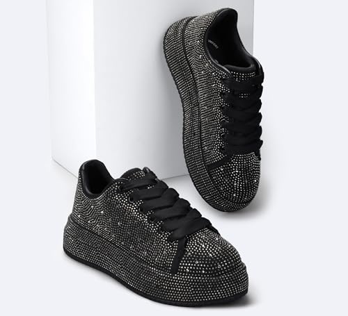 Image of LUCKY STEP Rhinestone Sneakers for Women Platform Sparkly Glitter Bling Tennis Shoes Fashion Bedazzled Wedding Bridal Party Walking Sneakers