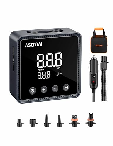 AstroAI Sup Pumpe Elektrisch 20PSI, 12V DC Elektrische Luftpumpe mit Intelligenter Zweistufiger Inflation, Auto-Off und Entlüftungsfunktion, für SUP-Boards, Luftmatratzen, Schwimmringe, Zelte