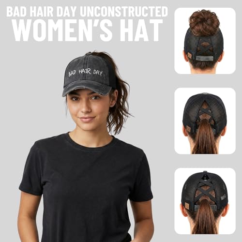 Image of Funky Junque Womens Baseball Cap Dad Hat Ponytail Messy Bun Trucker Ponycap