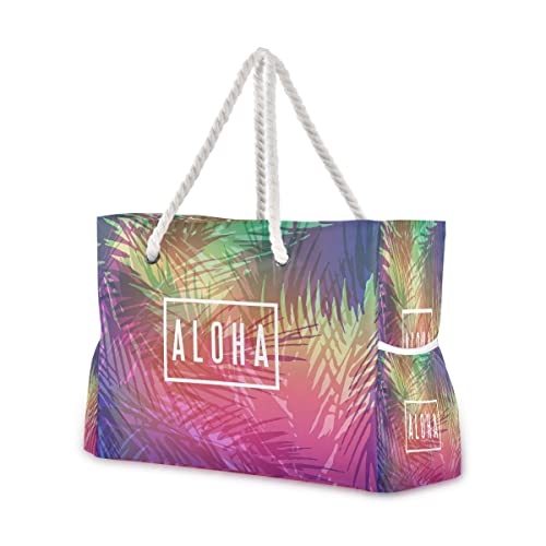 senya Large Beach Bags Totes Swim Canvas Tote Shoulder Bag Colorful Aloha Water Resistant Bags for Gym Travel Daily (Colorful Aloha)