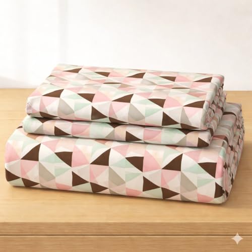 Image of Castiqa Elastic Fitted Supersoft Premium Polycotton 200TC Super King Size 108x108Inch Jointless Bedsheet with 2 Pillow Covers (Triangles, Super King 108x108inch (12 inch Mattress))