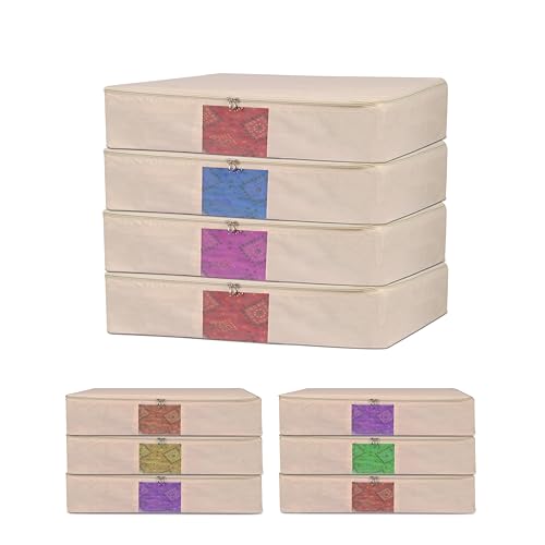 Image of TAKIVA Cotton Canvas Saree Storage Bags (Pack of 10) | Cotton Bags for Clothes Storage | Bags for Storing Clothes and Blankets (Off White)