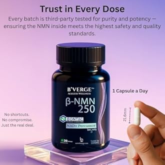 B'VERGE NMN Supplement |100% Purity | BONTAC Pro NMN World's Most Trusted & Trusted by Experts | Healthy Ageing | Repair Cells | Boost NAD+ | Enhance Muscle | Neuro Function (250MG 30 Capsules)