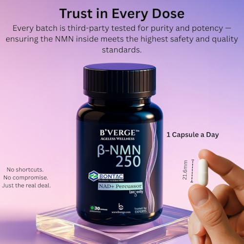 B'VERGE NMN Supplement |100% Purity | BONTAC Pro NMN World's Most Trusted & Trusted by Experts | Healthy Ageing | Repair Cells | Boost NAD+ | Enhance Muscle | Neuro Function (250MG 30 Capsules)