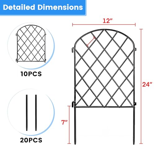 Decorative Garden Small Fence 10 Pack,10 Ft (L) X 24 in (H) Black Mesh Rustproof Metal Fence, Animal Barrier Fence for Small Dog, Border Folding Patio Fences,Outdoor Flower Bed Landscape Decor