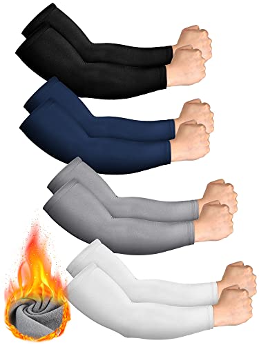 Newcotte 4 Pairs Winter Thermal Arm Sleeves Arm Sleeve Warmer Cycling Thermal Compression Running Warmers for Men Women