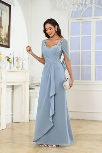 Cape Sleeve Mother of The Bride Dresses for Wedding Chiffon Lace Applique Mermaid Long Formal Evening Gowns3