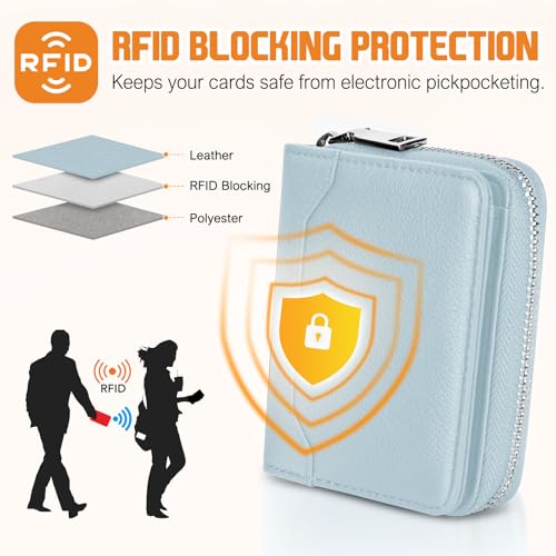 Image of HUANLANG Mens Wallet RFID Blocking Multi Card Holder Wallets for Men Bifold Wallet with Zipper Small Men's Leather Wallet