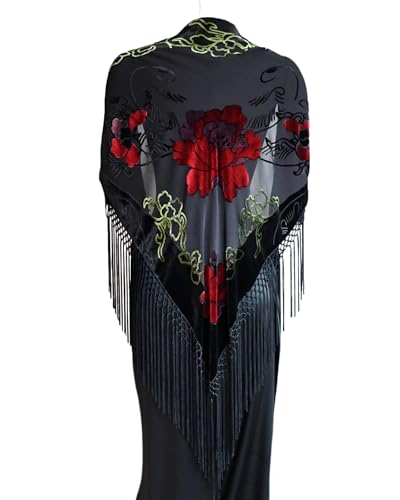 Silk Base Burn-out Velvet Triangle Scarf, with 8