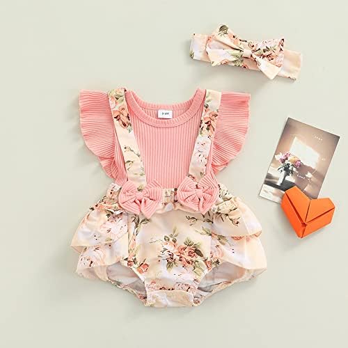 Baby Girl Floral Romper Newborn Dress Ruffle playsuit Suspender Shorts Jumpsuit Cute Summer Clothes and Headband - Image 2