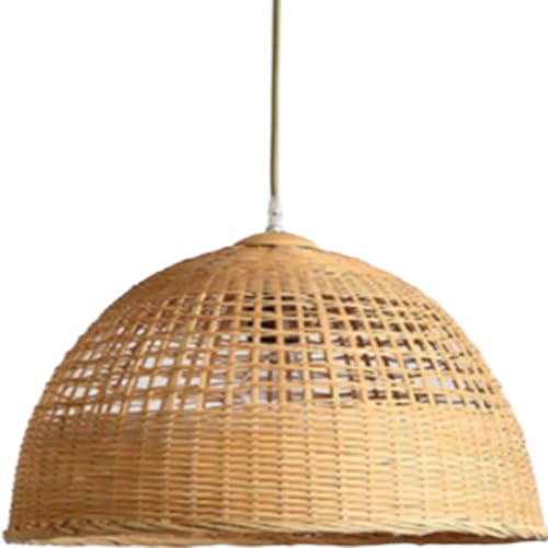 Lustre en bambou tressé main de 45 cm, suspension artisanale beige au style bohème chic