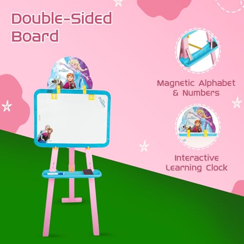 Image of Amazon Brand - Jam & Honey Frozen 5-in-1 Easel Board for Kids | Black and White Board with Chalk, Marker and Duster I with Stand| Educational Toy for Kids | Age 3+ Years