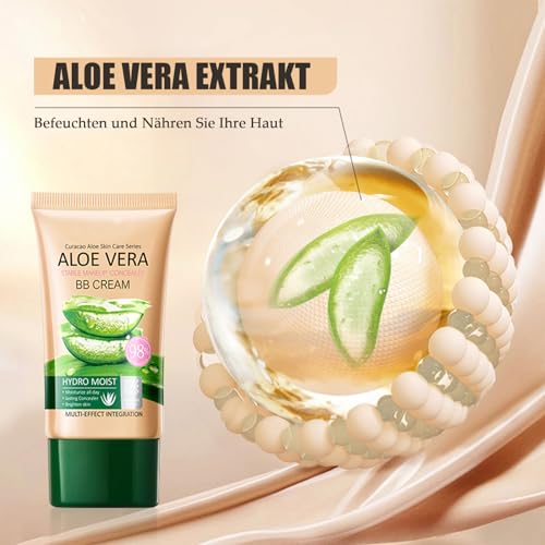 BB Cream, Getönte Tagescreme mit Aloe, Feuchtigkeits & Wasserfest Cushion Foundation, Atmungsaktives & Leichtgewicht Concealer mit Volle Abdeckung, Langlebig Tinted Moisturiser, Gleichmäßige Hautton