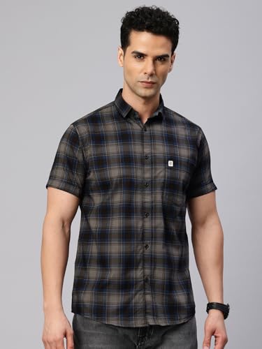 Image of Majestic Man Men Comfort Slim Fit Checked Pure Cotton Half Sleeve Casual Shirt