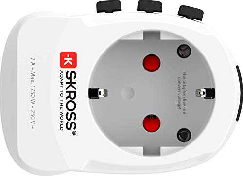 Image of SKROSS | 1.302471 | Pro Light USB | Universal Travel Adapter with 2 and 3 Poles + 4 USB Ports 4.8 A. Voltage and Power: 100 V-700 W /250 V-1750 W. Shock Protection White