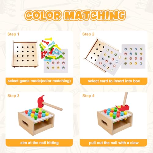 Image of Adena Montessori 2 in 1 Montessori Screwdriver Board Set & Hammer Peg Toy Game Wooden Tool Set for Kids 3 4 5 Year Old