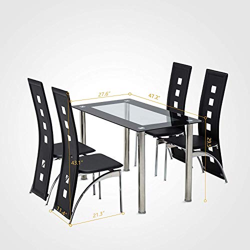 mecor Dining Room Table Set, 5 Piece Glass Kitchen Table and Leather Chairs Kitchen Furniture(Black)