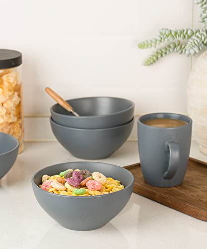 Famiware 6" Ceramic Soup Bowls & Cereal Bowls Set Of 4, Matte Kitchen Bowls For Cereal, Soup, Oatmeal, Rice, Pasta, Salad - Dishwasher & Microwave Safe, Charcoal #TOP5
