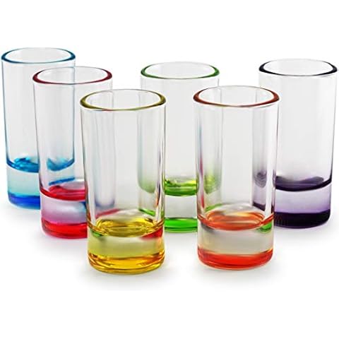 Circleware 42797 Shot, Set of 6, Assorted Limited Edition Glass Drinking Cups for Whiskey, Vodka, Brandy, Bourbon and All Type of Beverage, Color Bottom Paradise Cover